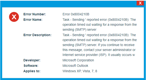 Reported Error (0x8004210b) Outlook in Windows