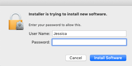 Enter Password to install Software